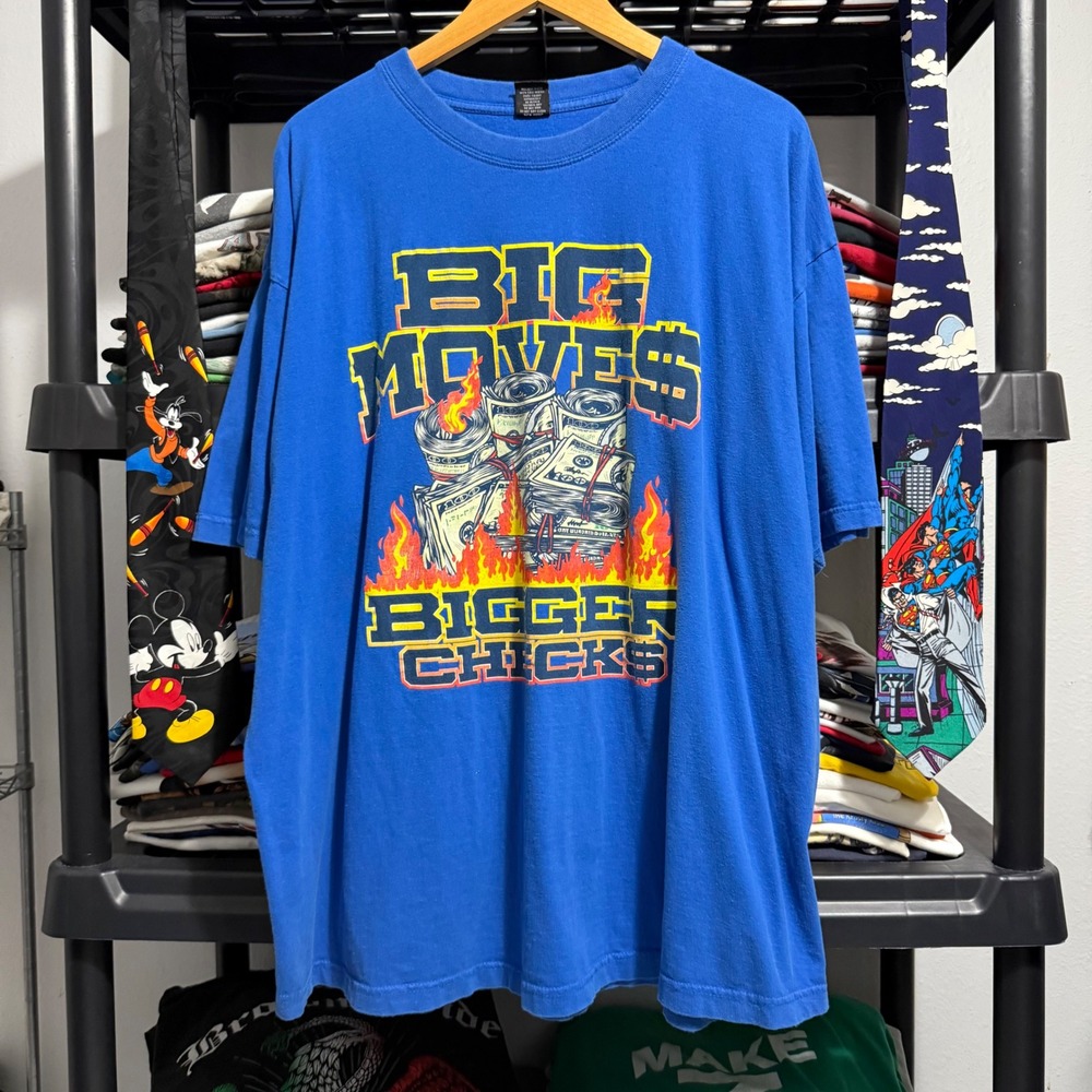 Iced Out Clothing Co Big Moves Bigger Checks Graphic T-Shirt 4XL Blue Streetwear